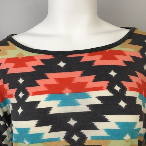 Pink Rose Crop Top Aztec Oversize T-Shirt Short Sleeve - Picture 2 of 7